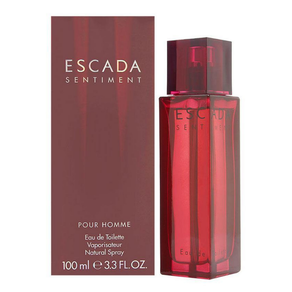 Escada Sentiment perfume bottle and packaging on a white background