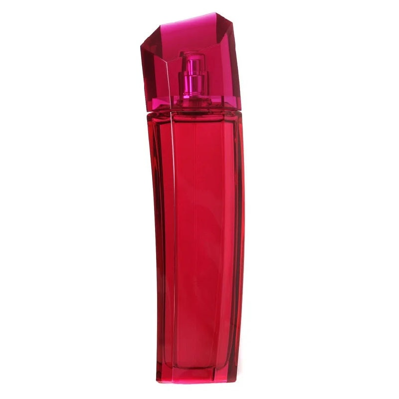 Red perfume bottle on a white background