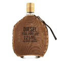 Diesel perfume bottle with brown fabric cover on a white background