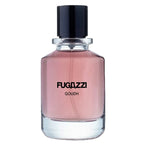 Fugazzi Goudh 100ml Extrait de Parfum smoky-brown-pink glass bottle with black cap, clear glass base and black lettering on white.