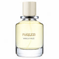 Fugazzi Vanilla Haze 100ml Eau de Parfum clear rounded glass bottle with pale lemon fragrance, transparent base, ivory cylindrical cap and minimalist Fugazzi lettering on a clean white background.