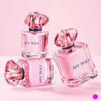 Pink Giorgio Armani perfume bottles on a pink background