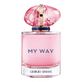 Pink Giorgio Armani perfume bottle with a clear cap on a white background
