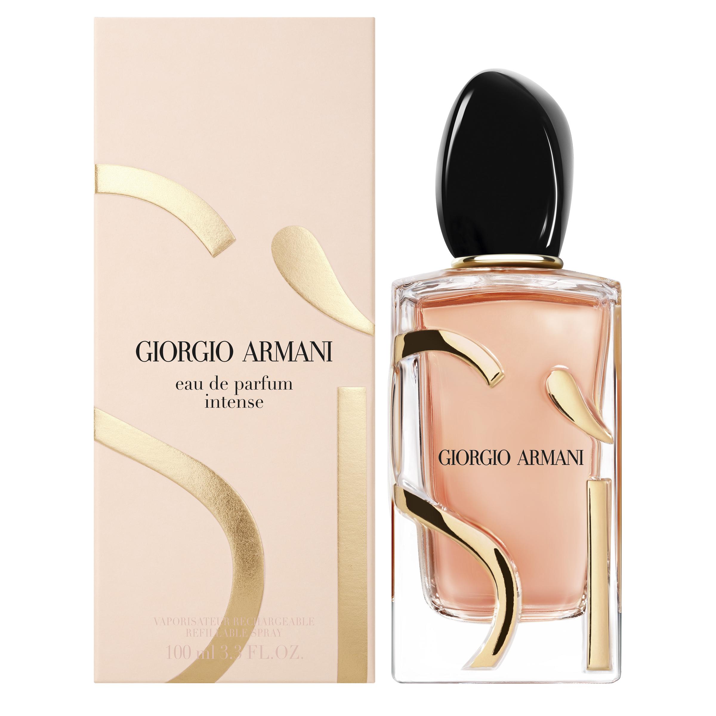 Giorgio Armani eau de parfum bottle and packaging on a white background