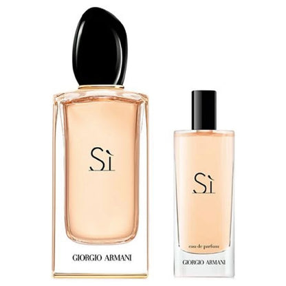 Giorgio Armani Si 2-piece gift set featuring a 100ml perfume bottle displayed with its matching boxed