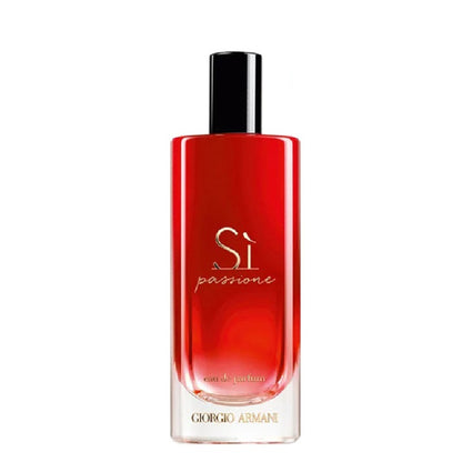 Si Passione, 15ml, Red perfume bottle with black cap on a white background