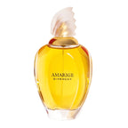 A Amarige Givenchy perfume bottle with a clear yellow liquid visible inside and a white cap.
