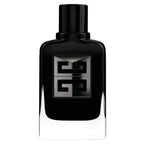 Black perfume bottle with a distinctive logo on a white background