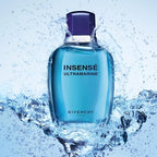 Givenchy Insense Ultramarine perfume bottle with water splash effect