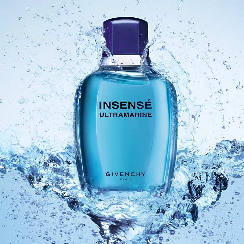 Givenchy Insense Ultramarine perfume bottle with water splash effect
