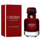 Givenchy L'Interdit Eau de Parfum Rouge bottle and packaging on a white background