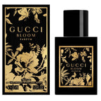 Gucci Bloom Parfum packaging with black and gold design on a white background