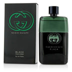 Gucci Guilty Black Pour Homme eau de toilette bottle and packaging, featuring a green and black design with the Gucci logo.