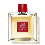 Perfume bottle of Habit Rouge by Guerlain on a white background
