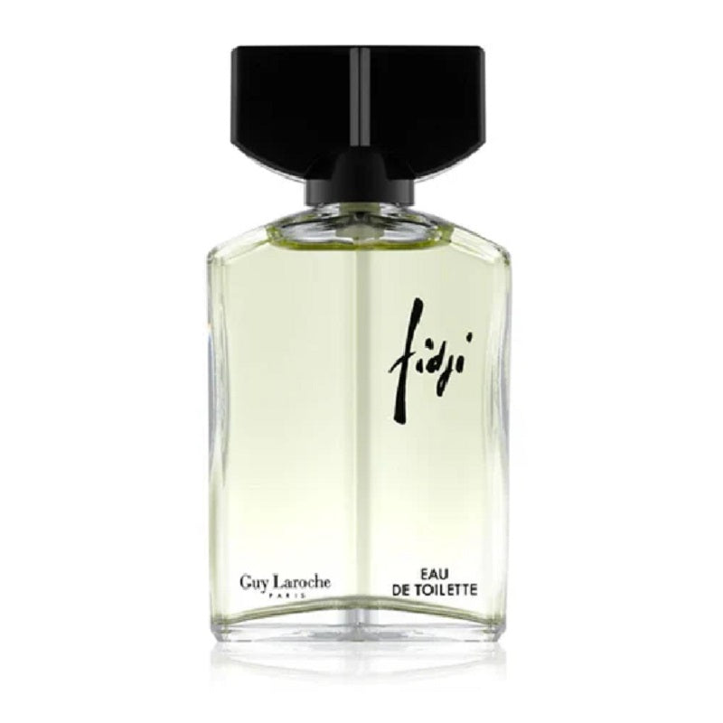 Perfume bottle labeled 'Fiji' by Guy Laroche on a white background