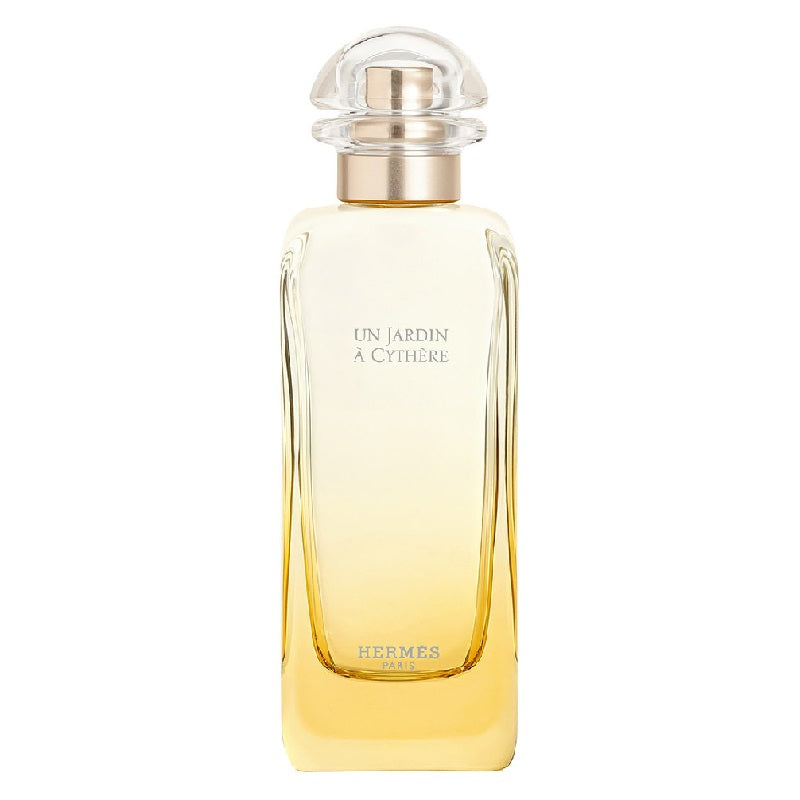 Perfume bottle labeled 'Un Jardin a Ceylone' by Hermes on a white background