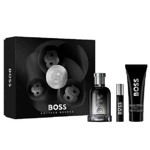 BOSS perfume set with black packaging on a white background