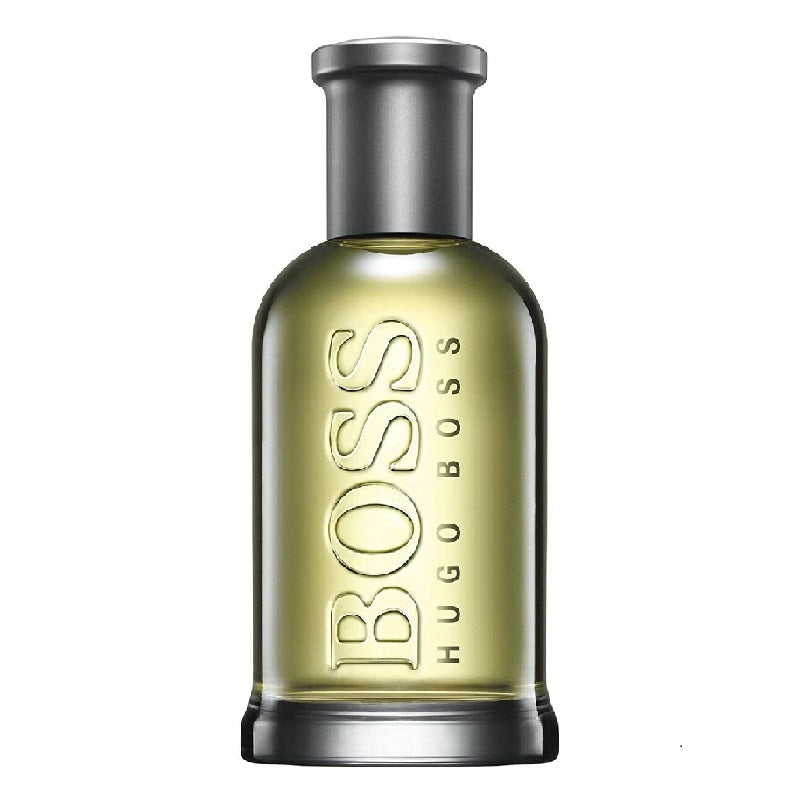 Hugo Boss perfume bottle on a white background