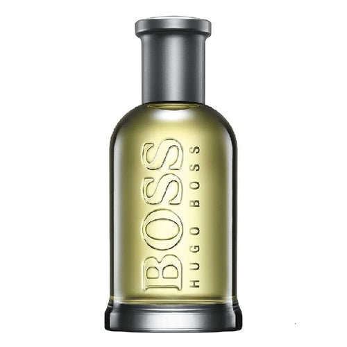 Hugo Boss perfume bottle on a white background
