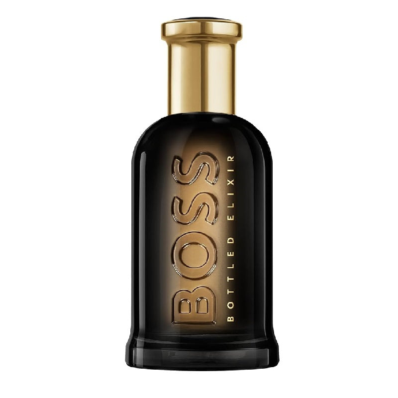BOSS Bottled Elixir perfume bottle on a white background