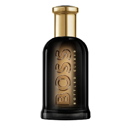 BOSS Bottled Elixir perfume bottle on a white background