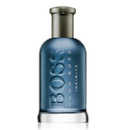 Blue Hugo Boss Infinite perfume bottle on a white background