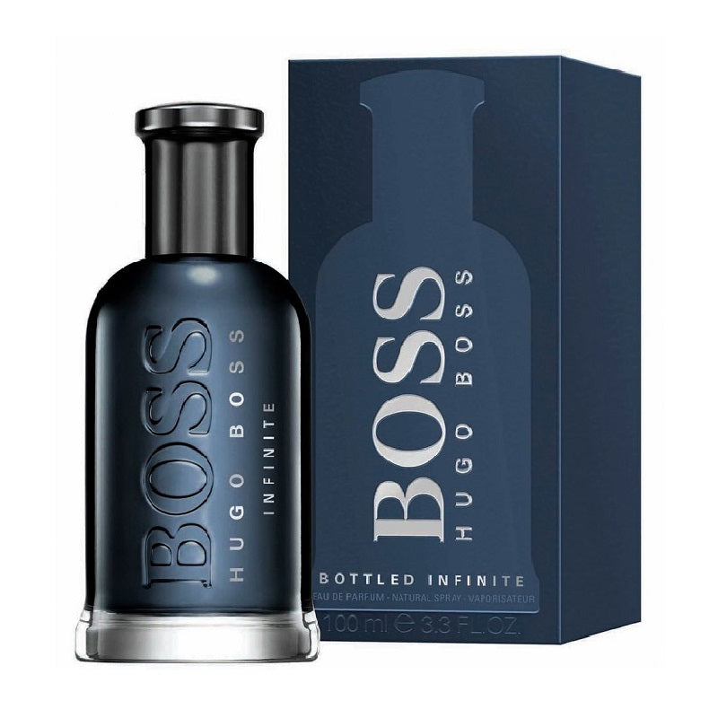 Hugo Boss Bottled Infinite perfume bottle and packaging on a white background