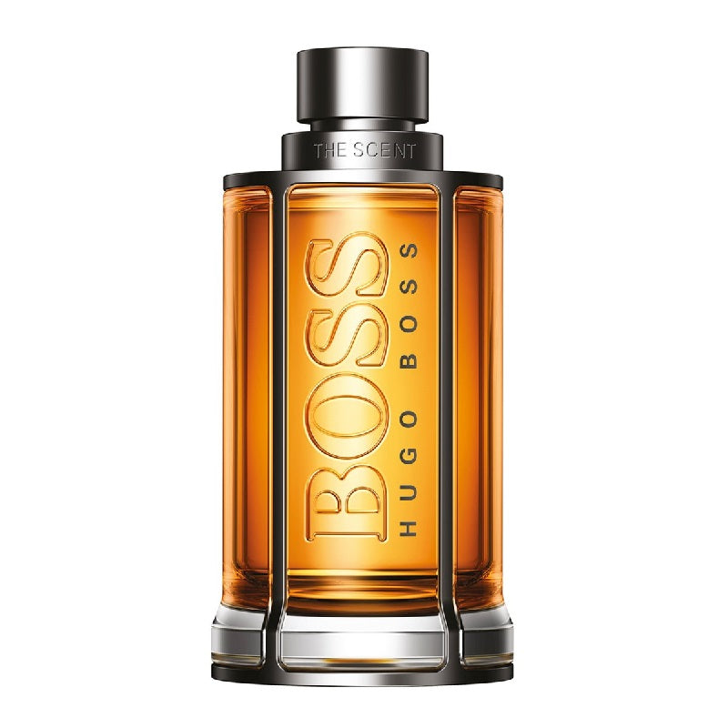 Hugo Boss perfume bottle on a white background