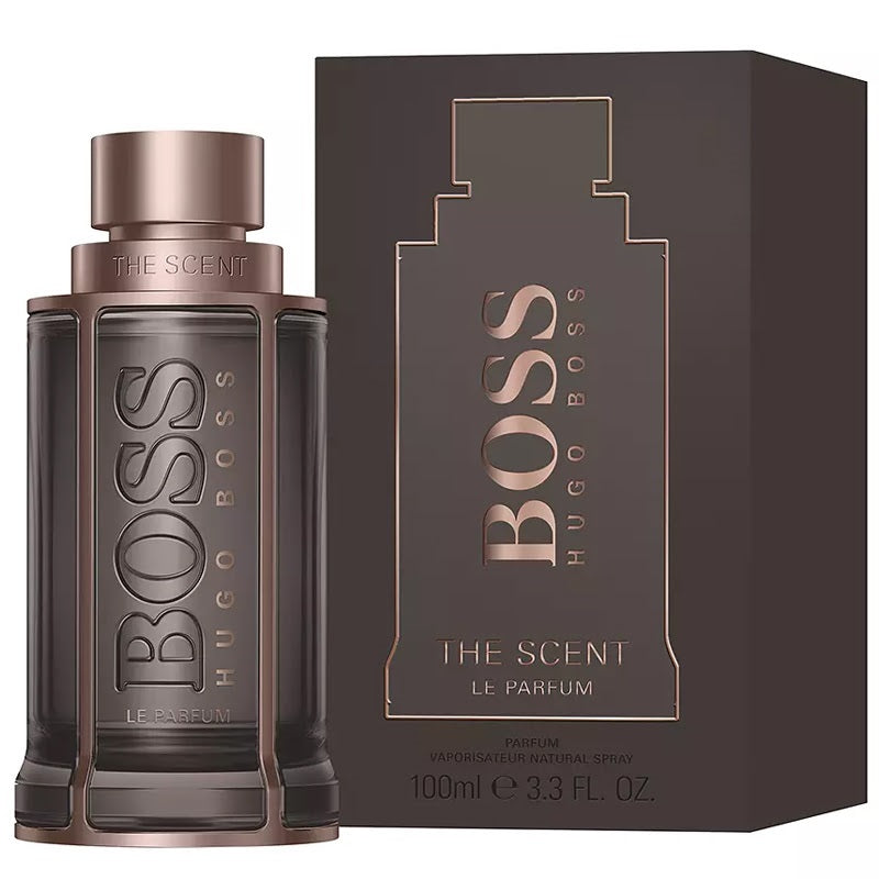 Hugo Boss The Scent perfume bottle and packaging on a white background