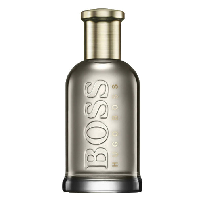 Hugo Boss Bottled Gold 100ml Eau De Parfum bottle standing upright with metallic gold finish and sleek cap.