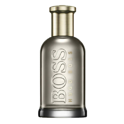 Hugo Boss Bottled Gold 100ml Eau De Parfum bottle standing upright with metallic gold finish and sleek cap.