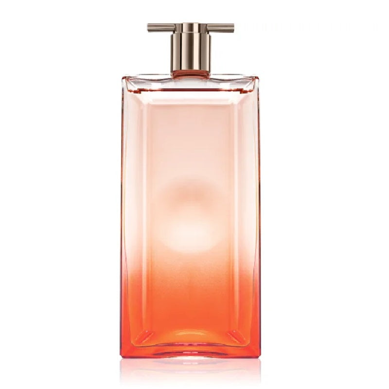 Perfume bottle with gradient color design on a white background