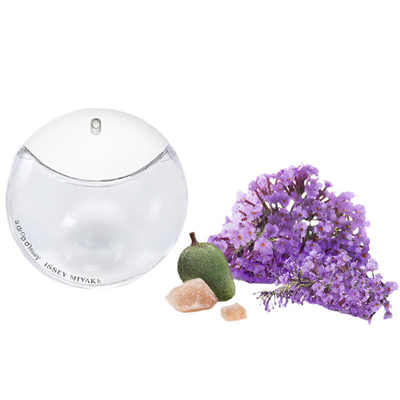 Issey Miyake A Drop d'Issey 90ml Eau de Parfum lifestyle image inspired by luminous lilac blossoms, soft almond milk, morning dew and serene natural beauty.