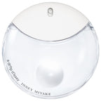 A white, round perfume bottle with a clear lower section, displaying the product name 'A Drop d'Issey' and the brand name 'Issey Miyake'.