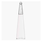 A tall, slender bottle of Disney Eau de Parfum with a silver metallic cap and a pale pink liquid inside a clear glass bottle, set against a light gray background.