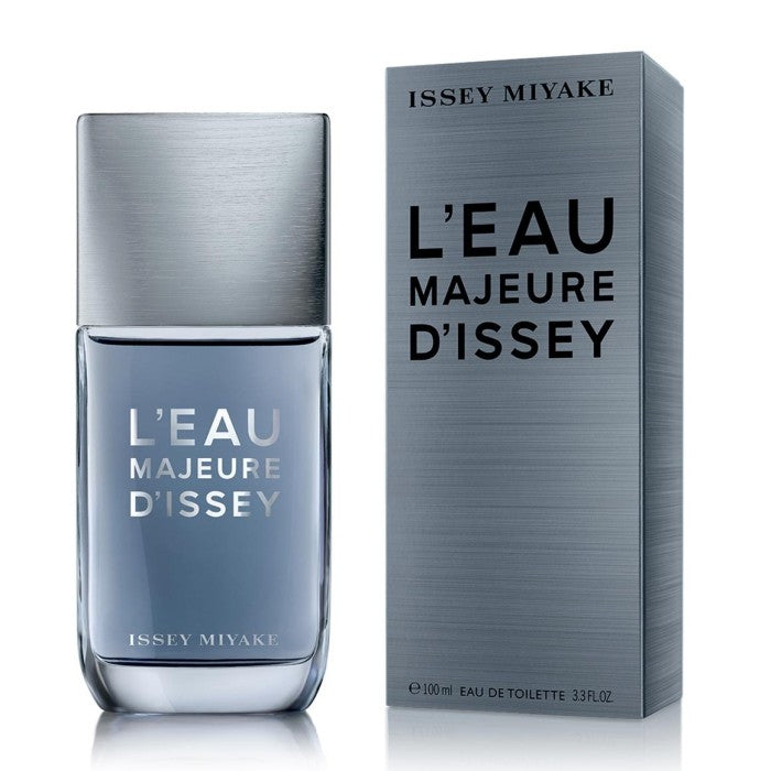 Issey Miyake L' Éau Majeure d'Issey 50ml Eau de Toilette bottle alongside its packaging box.