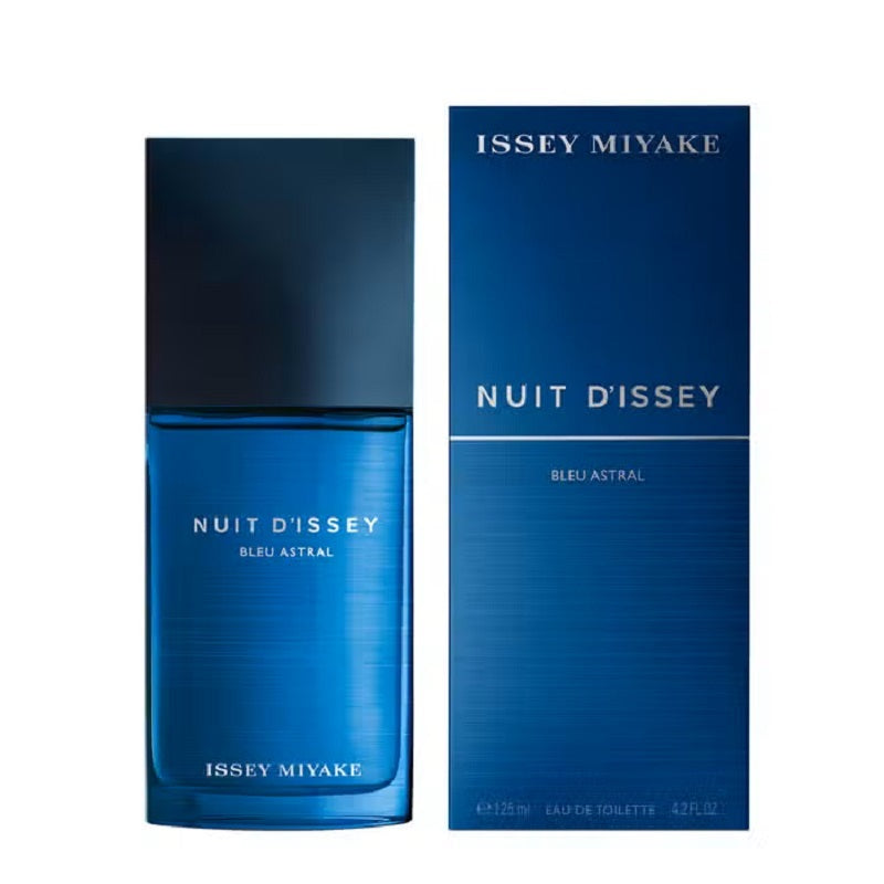 Issey Miyake Nuit D'Issey Bleu Astral perfume bottle and packaging on a white background