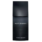 Black perfume bottle of Nuit D'Issey by Issey Miyake on a white background