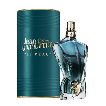 Jean Paul Gaultier Le Beau perfume bottle and packaging on a white background