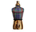 Perfume bottle with plaid design on a white background