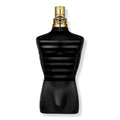 Jean Paul Gaultier Le Male Le Parfum 75ml black torso-shaped bottle with horizontal stripes and a gold spray nozzle.