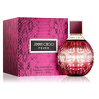 A product image featuring the Fever Eau de Parfum by Jimmy Choo in a 60ml bottle with a pink and purple design, alongside its packaging box.