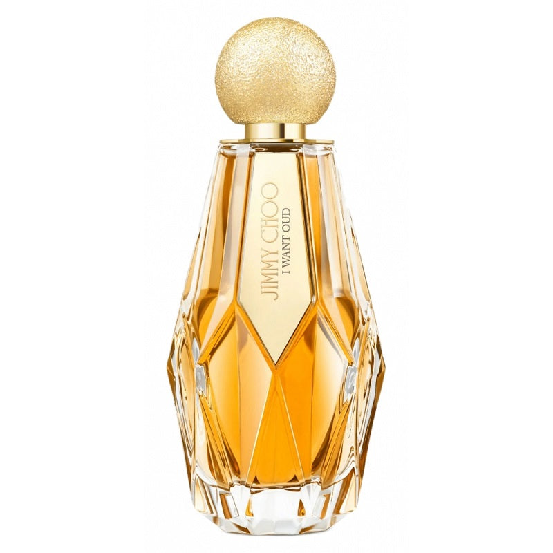 Perfume bottle with gold cap on a white background
