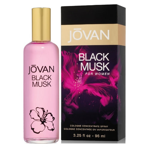 Jovan Black Musk 96ml Eau de Cologne bottle and presentation box displayed on a clean white background.Jovan Black Musk Eau 
