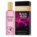 Jovan Black Musk 96ml Eau de Cologne bottle and presentation box displayed on a clean white background.Jovan Black Musk Eau 