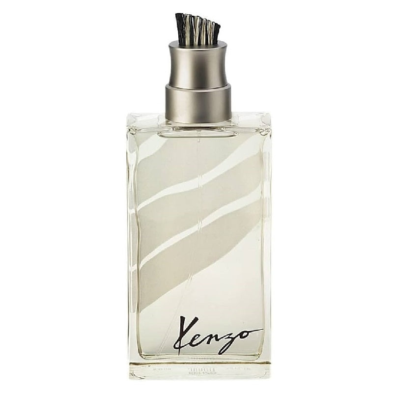 Kenzo perfume bottle with silver cap on a white background