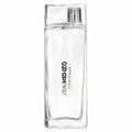 Kenzo L’Eau Kenzo Pour Femme 100ml Eau de Toilette tall clear sculpted glass bottle with pale aqua fragrance and blue Kenzo branding on a clean white background
