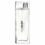Kenzo L’Eau Kenzo Pour Femme 100ml Eau de Toilette tall clear sculpted glass bottle with pale aqua fragrance and blue Kenzo branding on a clean white background