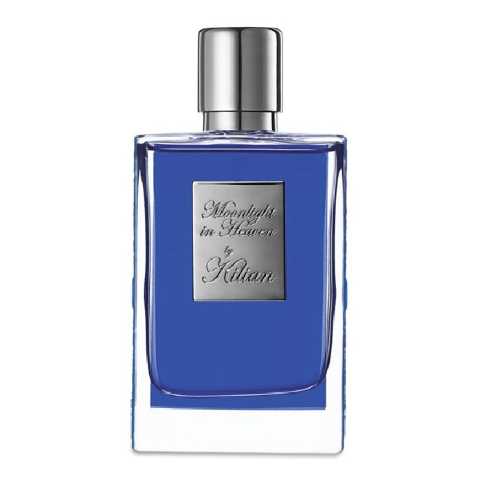 Kilian Moonlight in Heaven 50ml Eau de Parfum bottle showcasing the luxurious blue lacquered design with silver detailing