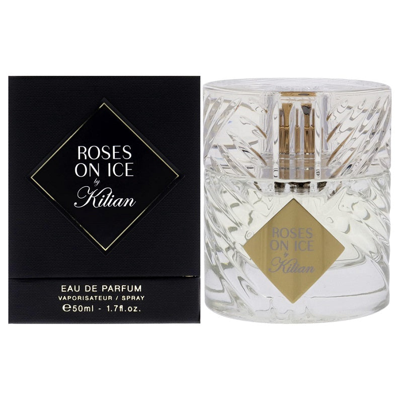 Kilian Roses on Ice 50ml Eau de Parfum bottle and presentation box displayed on a clean white background.